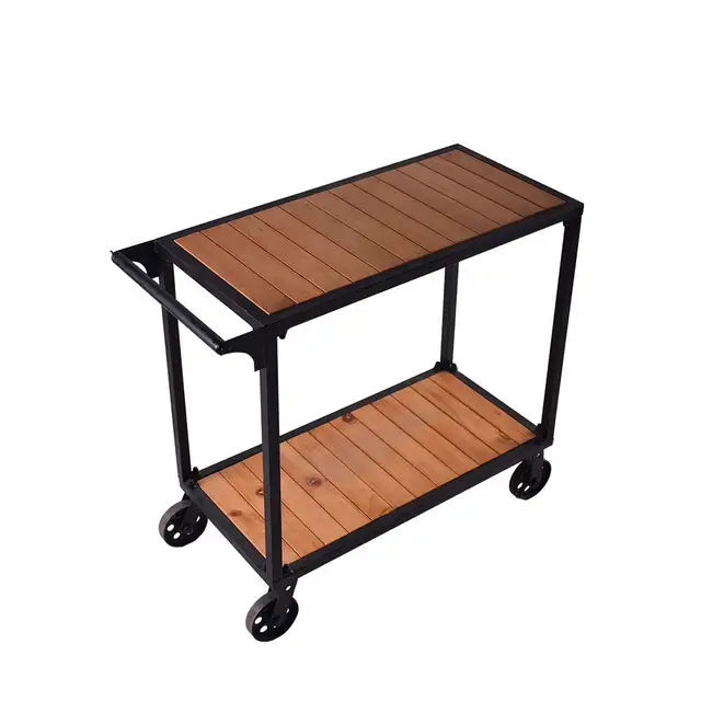 Cheap 2 Tier Kitchen Serving Cart Trolley Rolling Stand Mobile Island Wood Metal Wine Cart
