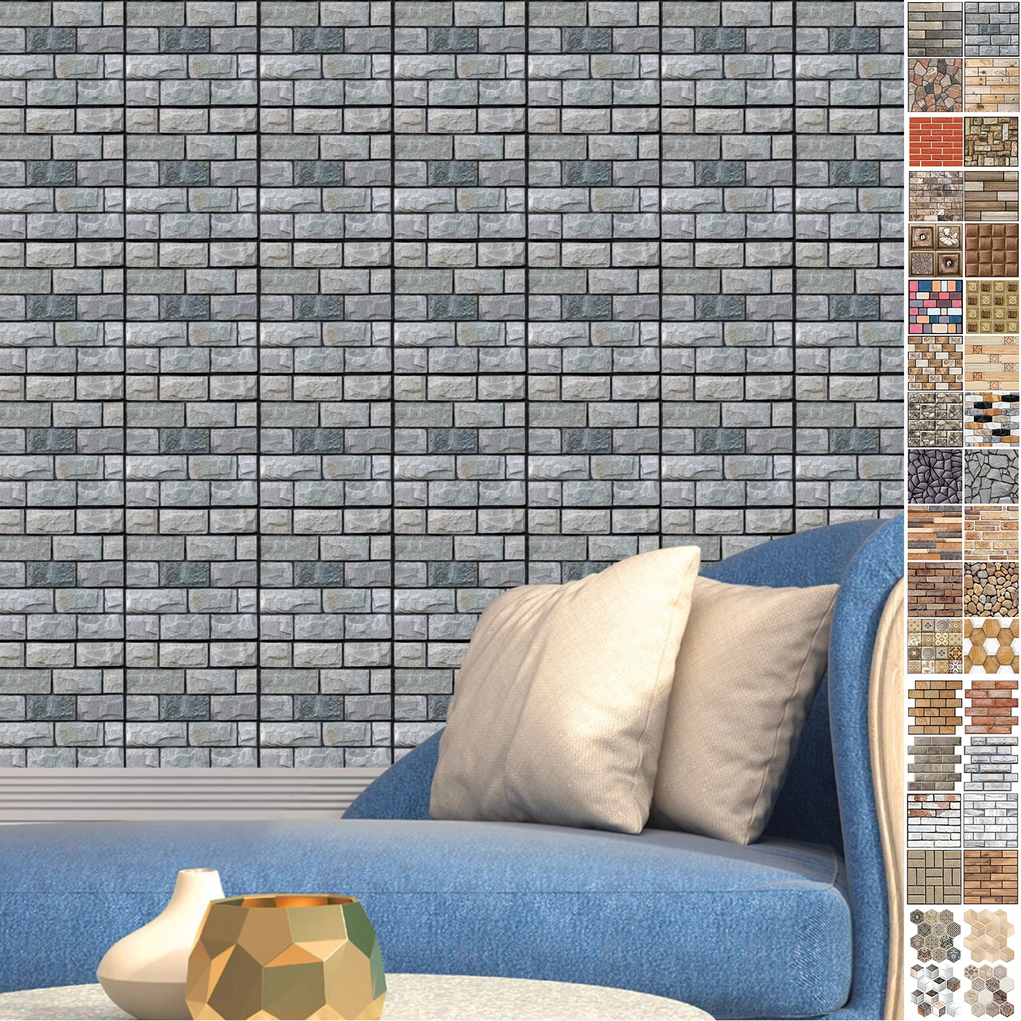 

New 44 Color 3D Brick Wall Stickers Living Waterproof PVC Room Bedroom DIY Adhesive Wallpaper Art 30*30cm home Wall Decals