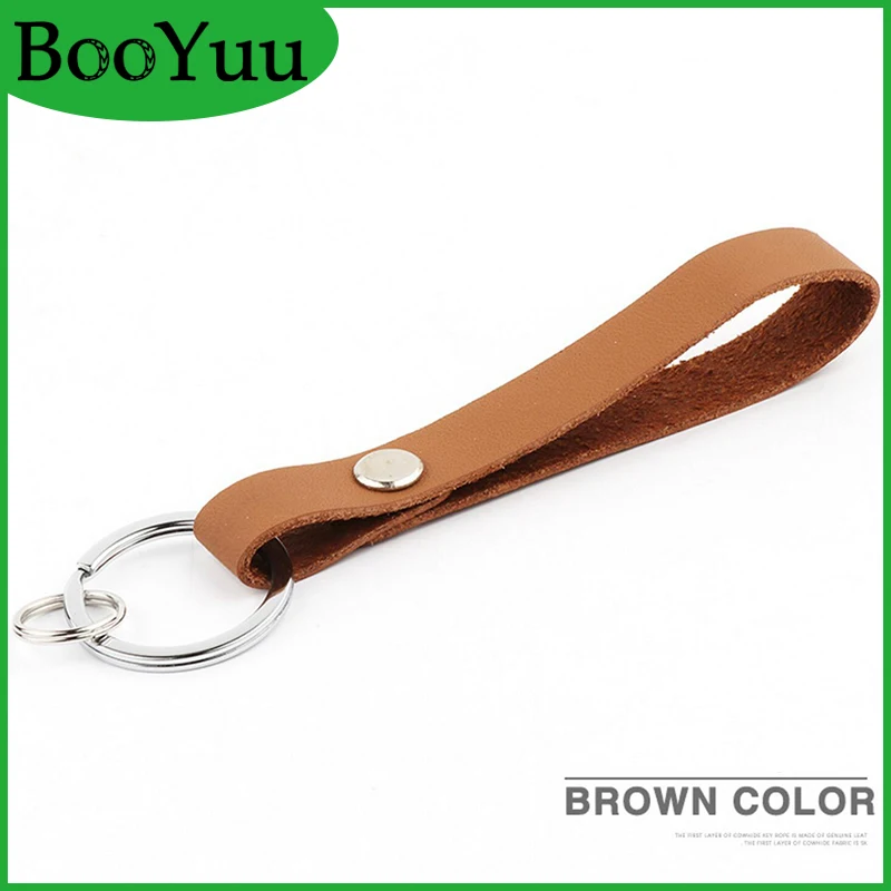 BooYuu Natural brown Top Layer Leather+ Alloy Fashion keychains Cars Key Ring keychain holdefor keys Accessories Freeshipping | Автомобили