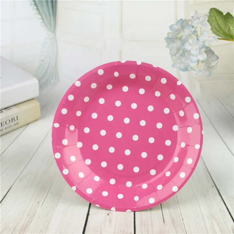 FANLUS 7inch colorful dots wave point disposable paper plates party tray Valentine Birthday Wedding Tableware cake barbecue (16)
