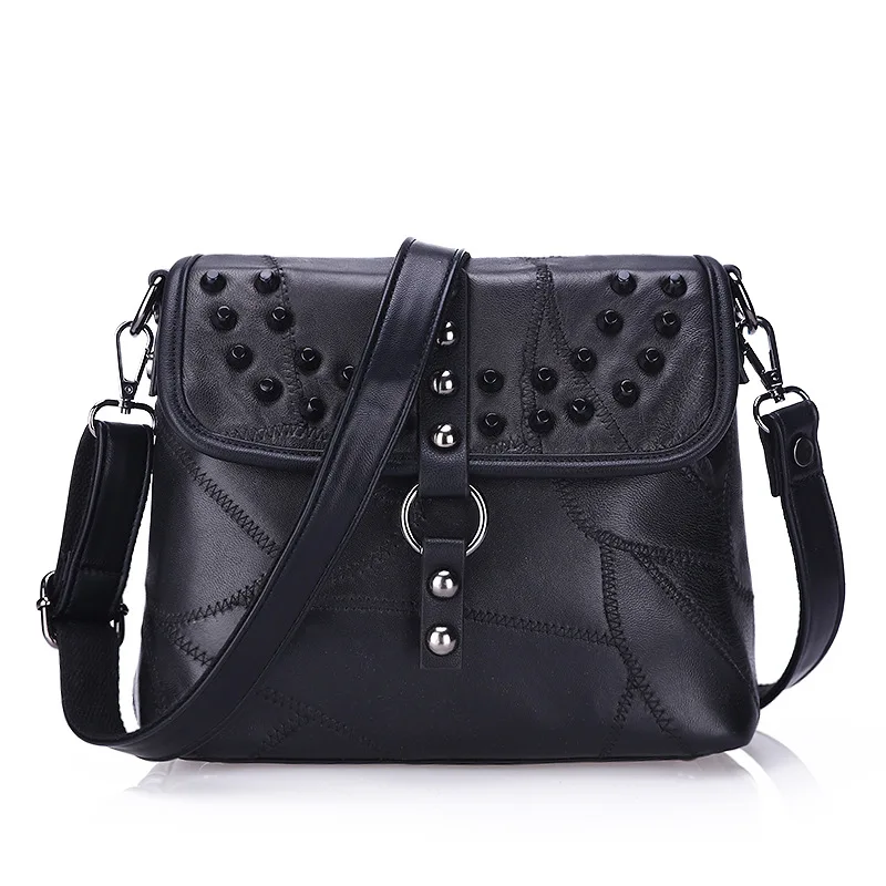 Women Bag Women Shoulder Bag Genuine Leather Brand Rivet Messenger Bag