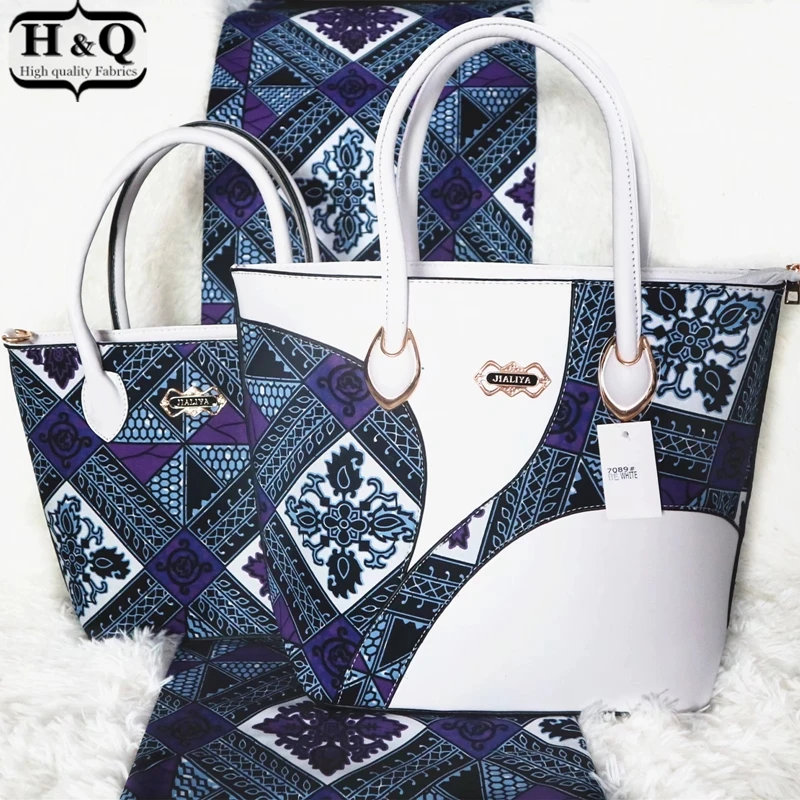 

Miss L Fashion woman's wax bags,high quality 100% cotton 6 yards african prints wax fabric with two wax handbag for party
