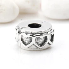 Настоящее серебро 925 проба очаровательные штабелируемые шармы в форме сердца для браслета бижутерия для женщин подарок