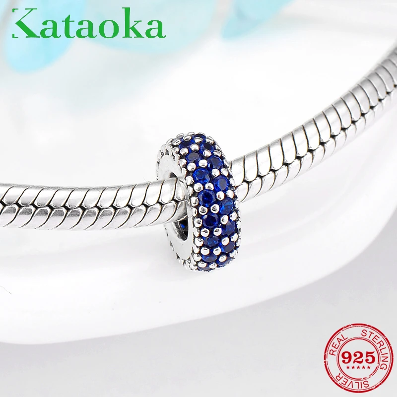 

Real 925 Sterling Silver Fashion sparkling blue CZ spacers beads Fit Original Pandora Charms Bracelet Jewelry making