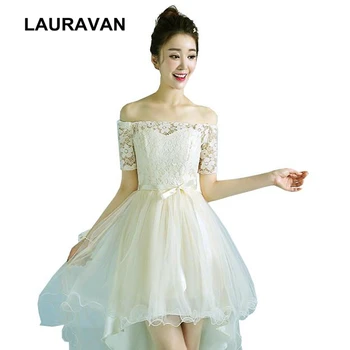 

country style champagne high low off shoulder sleeved homecoming dresses new arrival short tulle dress at front long at back