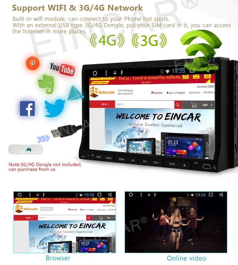 Excellent Android 6.0 Double Din Car Stereo Radio GPS Wifi 3G OBD2 HD Mirror BT DVD Player 2