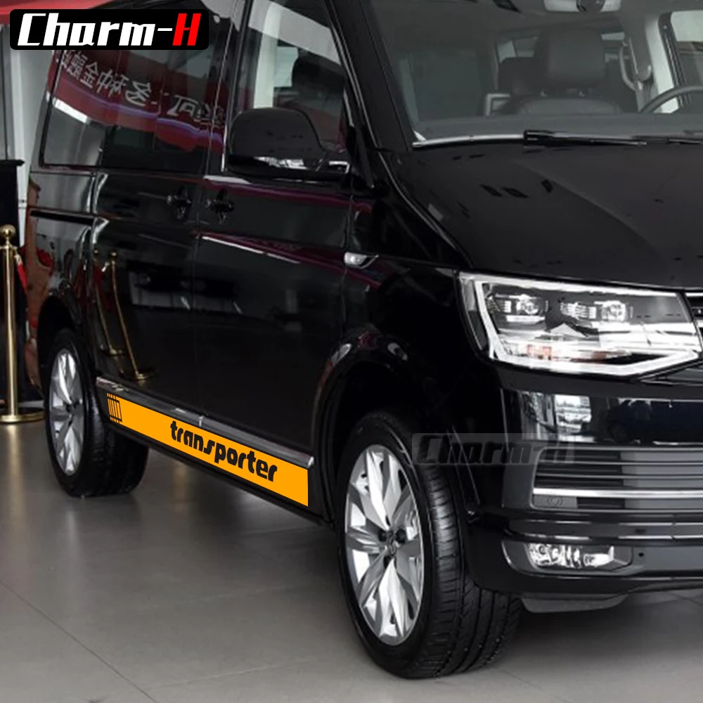 2 قطعة سيارة التصميم الجسم الجانب المشارب تنورة ملصقات سباق المشارب الرسومات شارات الفينيل ل Volkswagen TRANSPORTER T4 T5 T6