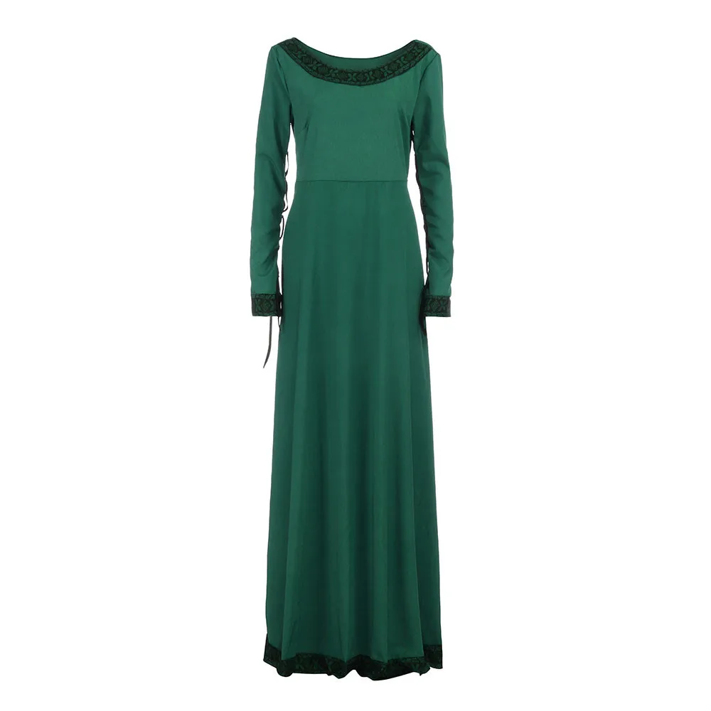 Женское винтажное средневековое платье, карнавальный костюм, платье принцессы Ренессанс, готическое платье, зимнее платье до пола для девушек - Цвет: Зеленый
