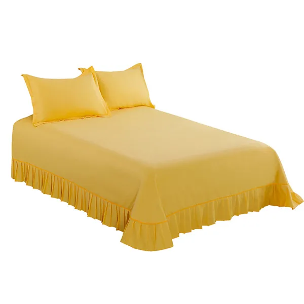 Modern Style Sky Blue Solid Color Cotton Lace Bed Sheets Bedspread Lace