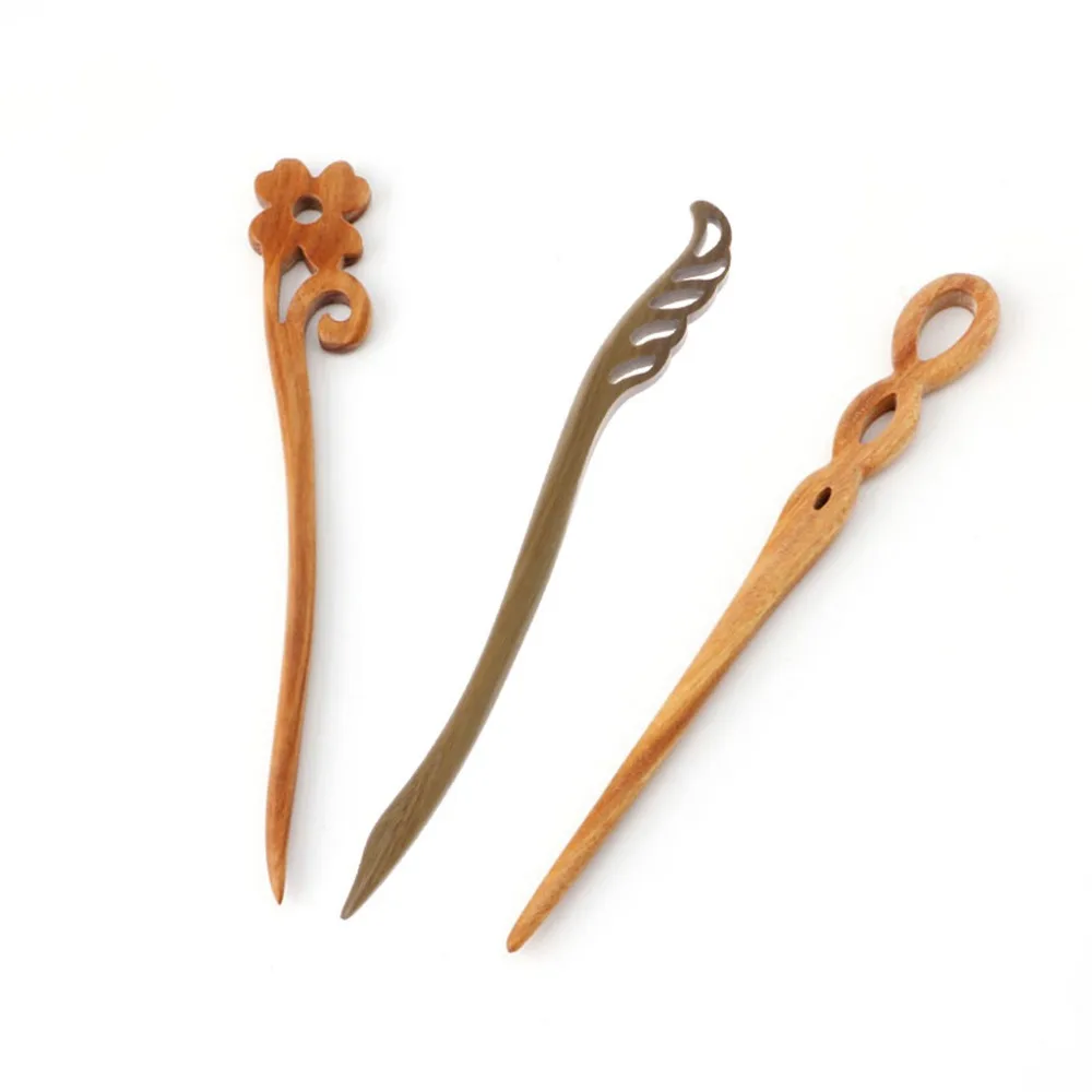 Women Classic Hair Accessories Vintage Chic Wooden Handmade Carved Wood