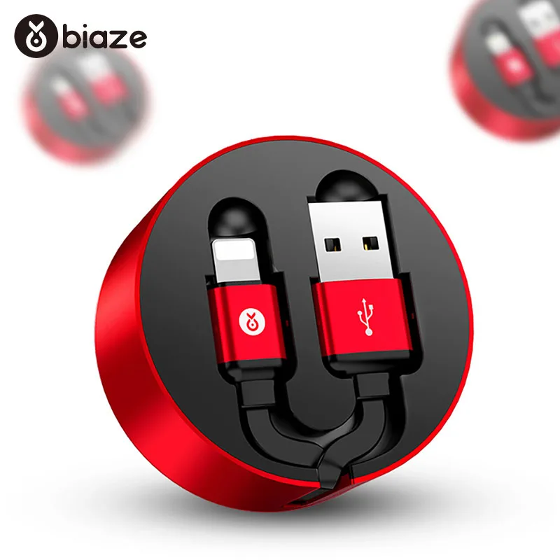 

Biaze Retractable USB Cable for iphone X 8 7 6S Plus 5 Mobile Phone Data Sync USB Charging Cable for iPad Portable Charger Cable
