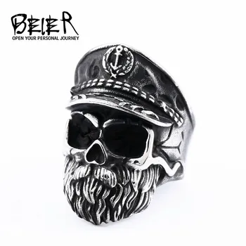 

BEIER Obligation Skeleton Military Army Officer Navy Captain Skull Ring Punk Vintage Gothic Stainless steel Men Jewelry BR8-665