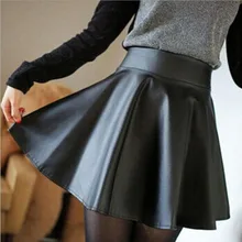 Юбка из искусственной кожи с высокой талией, юбка от солнца, Женская плиссированная юбка, кожаная юбка