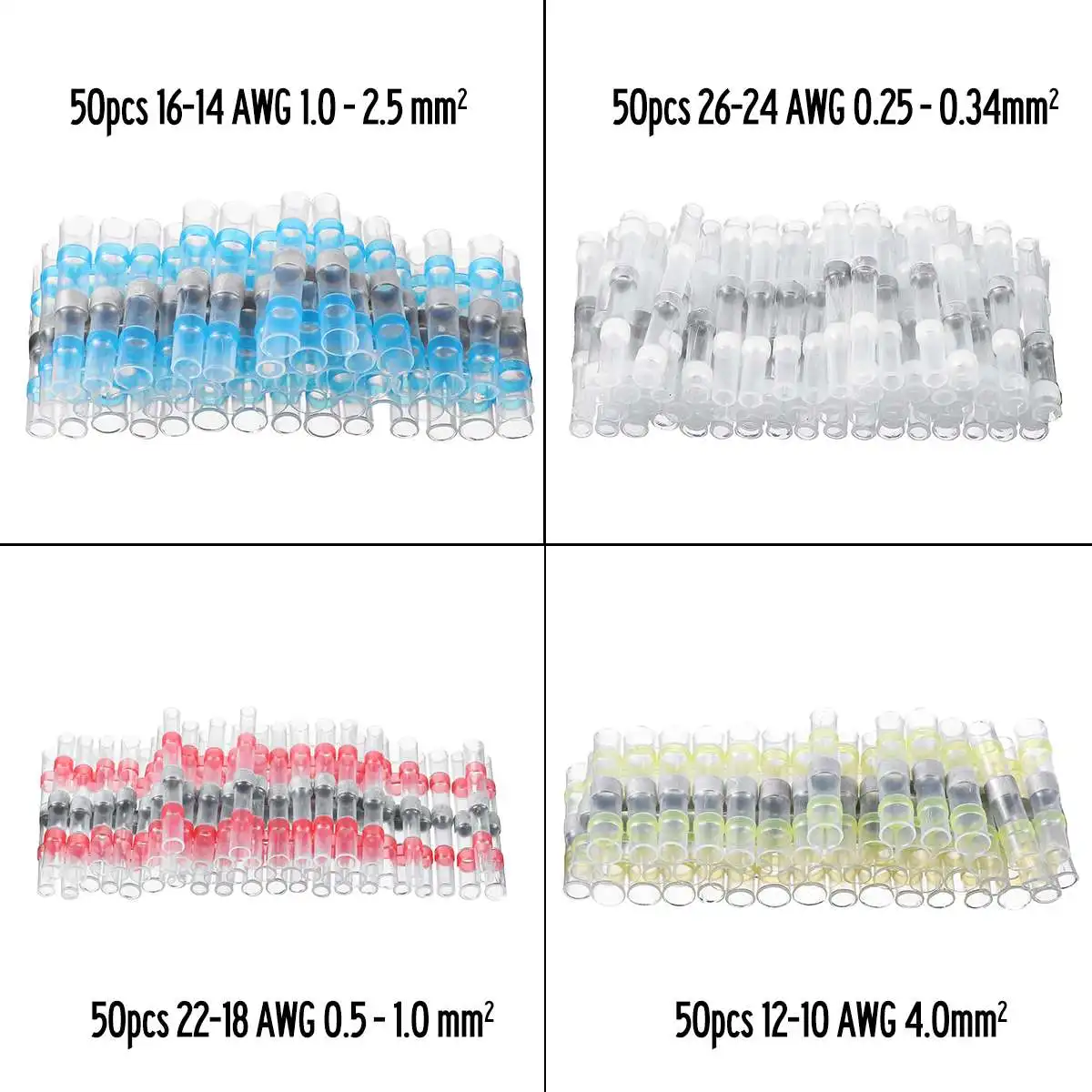 

50pcs/Set Heat Shrinkable Tube for Connecting Heat Shrink Soldering Tubse Sleeve Butt Wire Connectors Terminal Kit Waterproof
