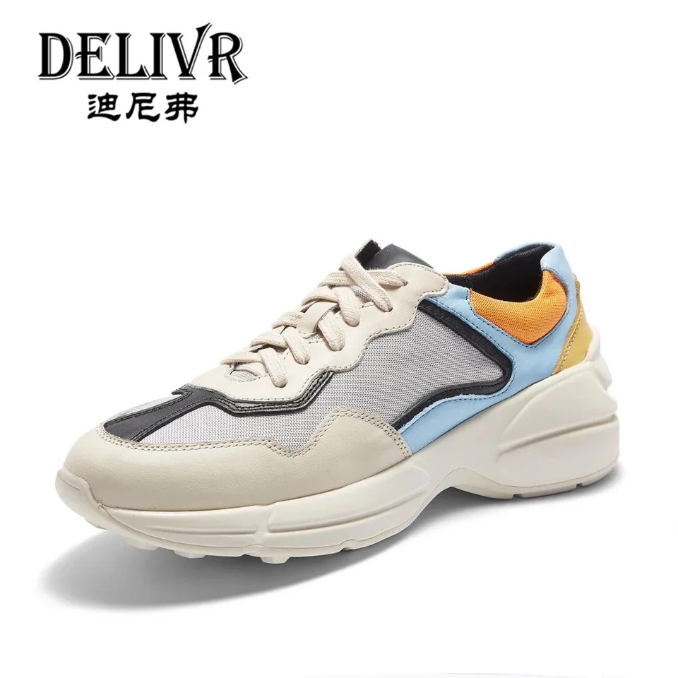 

Delivr Men Sneakers Luxury Brand Genuine Leather 2019 Summer Fashion Sneakers Men's Leather Casual Shoes Mens Breathable Genuine