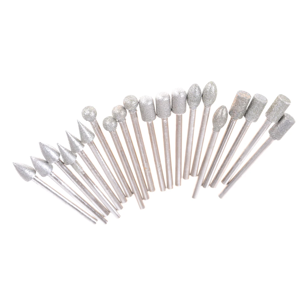 20pcs/set 3mm Durable Shank Diamond Burr Bit Cut Engraving Carving