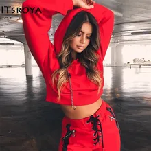 Itsroya новые красные спортивные наборы женские металлические кольца длинный рукав свитер Топ повязка спортивный костюм эластичные манжеты брюки Йога набор