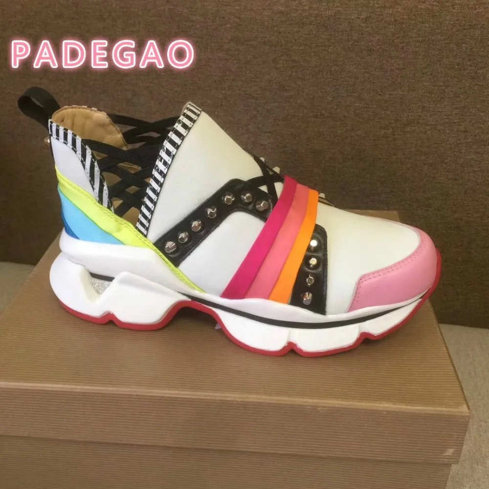 

2019 New Women's Casual Shoes Lac-up Rivet Shoes Splice Leather Comfortable Breathable Satin Sneakers Tenis