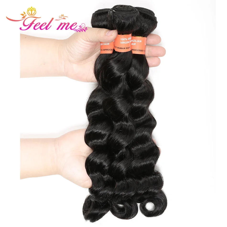FEEL ME Loose Deep Wave Bundles Peruvian Hair Weave Bundles Remy Human Hair Can Buy 1/3/4 Bundles Natural Color Hair Extensions