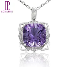 LP алмаз-ювелирные изделия Твердые 18 к белое золото натуральный драгоценный камень аметист кулон тонкая мода камень ювелирные изделия для женщин подарок