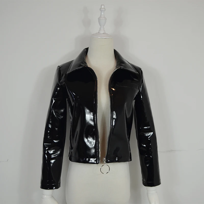 Женские короткие куртки в стиле панк из искусственной кожи, Осень-зима, новые модные черные пальто на молнии gx929
