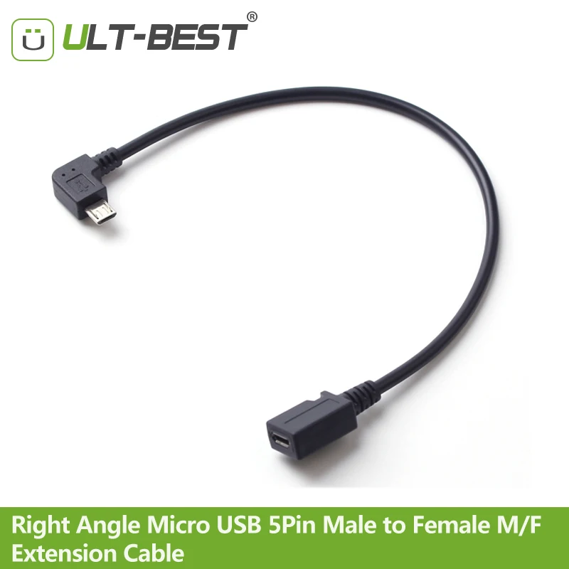 

ULT-Best 90 Degree Right Angle Micro USB 5Pin Male to Female M/F Extension Cable data sync Extender cabo Cord 28cm