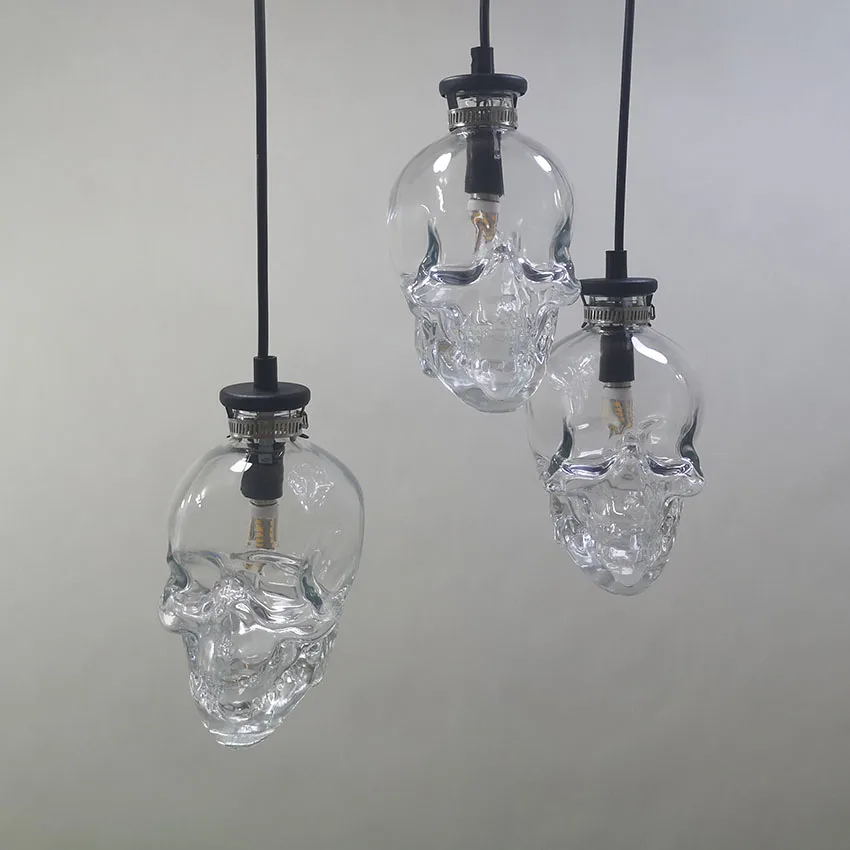 1 светильник в стиле ретро, прозрачный стеклянный подвесной светильник с черепом, E14 держатель, стеклянная бутылка с черепом, креативный подвесной светильник для бара и ресторана