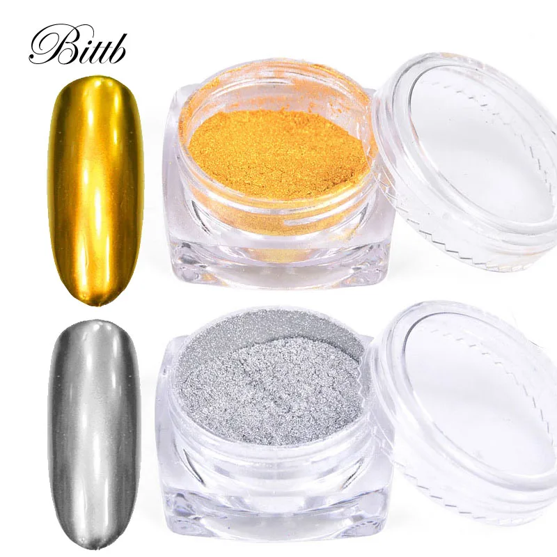 

Bittb 2pcs Chameleon Nail Gilitters Mirror Powder Aurora Laser Chrome Nail Art Glitter Decoration Gel Polish 2g Gold Silver