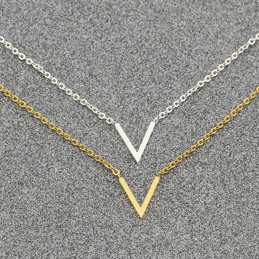 

Simple V Necklaces Charm Women's Fashion Jewelry Stainless Steel Ketting Choker Friendship Gifts 2018 Collier Femme Bijoux