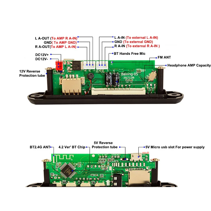 Беспроводной Bluetooth 12 В 5 в микро usb микрофон 3 мм AUX Наушники APE FLAC MP3 WMA декодер плата
