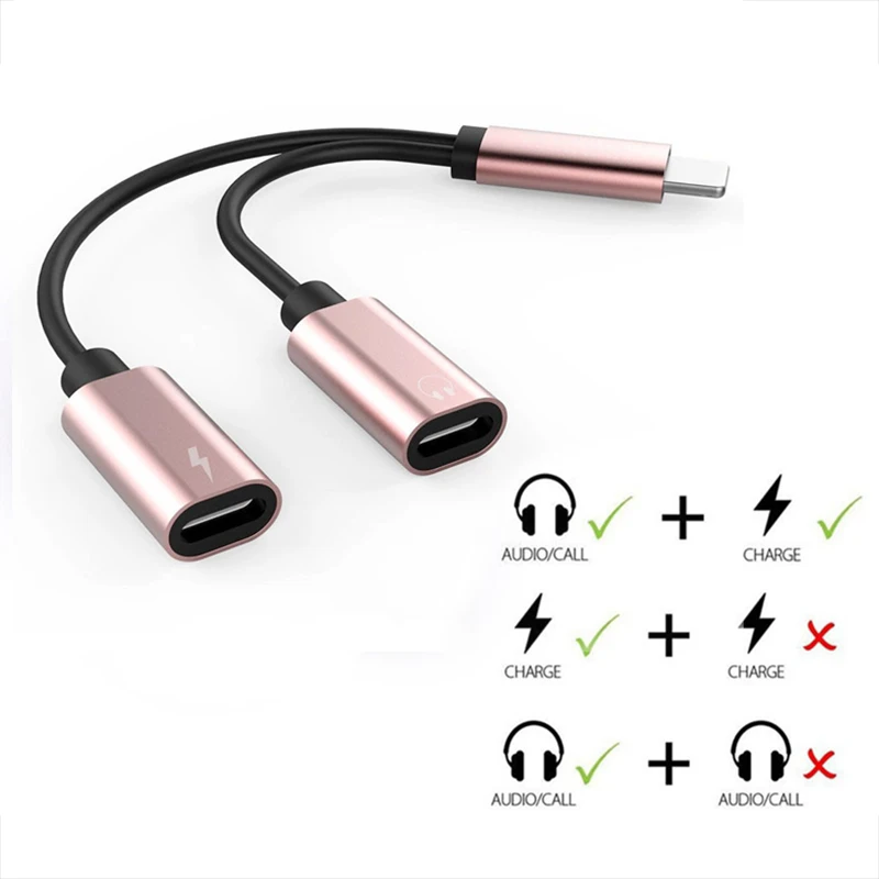 Goede Audio Adapter 2 in 1 Oortelefoon Opladen Data Kabel Voor iphone X 7 8 plus Jack Splitter Voor IOS Muziek bellen lader Audio Kabel
