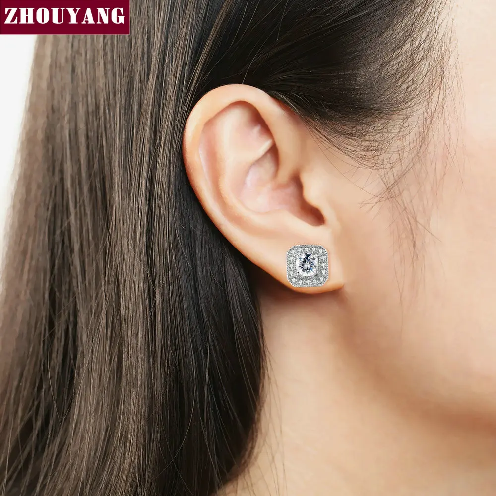 Женские серьги гвоздики ZHOUYANG роскошные модные дизайнерские серебряные