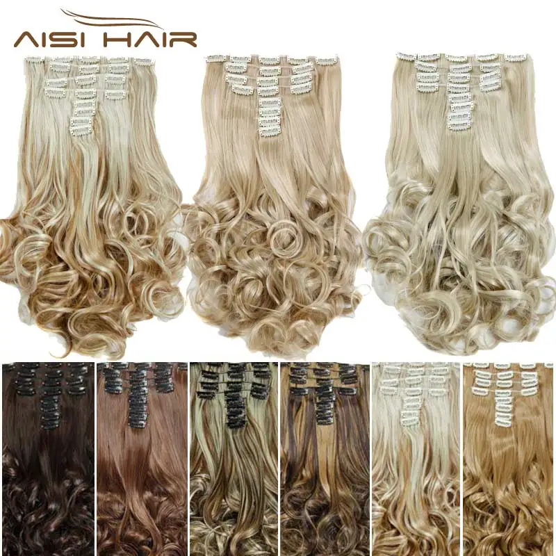  I's a wig Synthetic 18 Clips in Hair Extension 8pcs/set 22inch Long Wavy Blonde Hairpiece