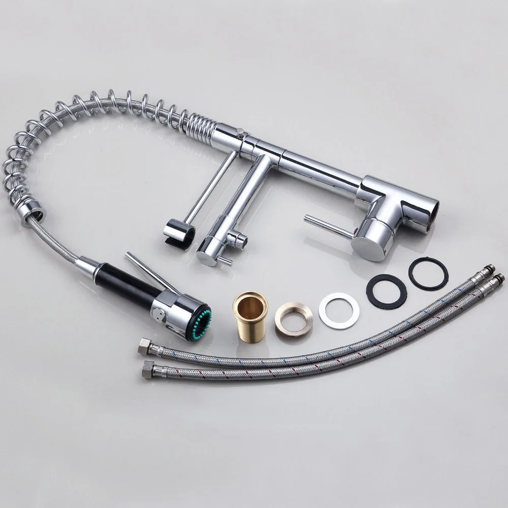 Best Quality Chrome Finish Dual Spout Kitchen Sink Faucet Deck Mount Spring Kitchen Mixer Tap Kitchen Hot and Cold Water tap