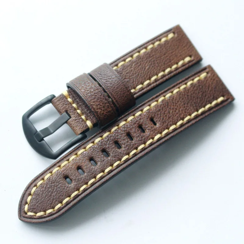 

New Men Genuine Leather Wristbands Watch Band Strap Suitable Green Brown Red 20mm 22mm 24mm Strap For Panerai Fossil Watchband