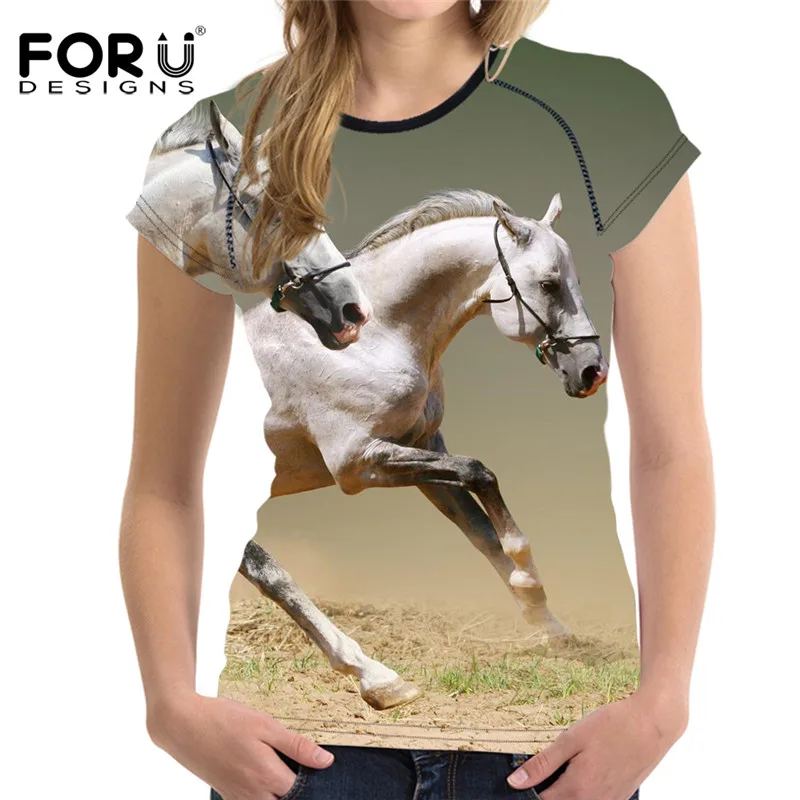 FORUDESIGNS/Crazy 3D лошадь Печать для женщин футболка лето Бодибилдинг Фитнес Футболки для дам повседневное девочек животных Футболка - Цвет: H025BV