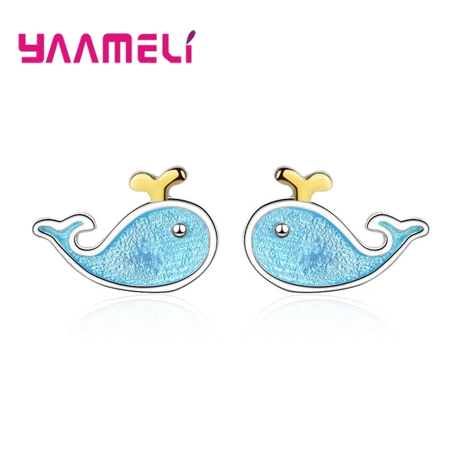 Hot Selling Cute Little Blue Whale Stud Earrings for Women Girl Gifts  Luxury 925 Sterling Silver Symmetry Enamel Crafts Jewelry - AliExpress