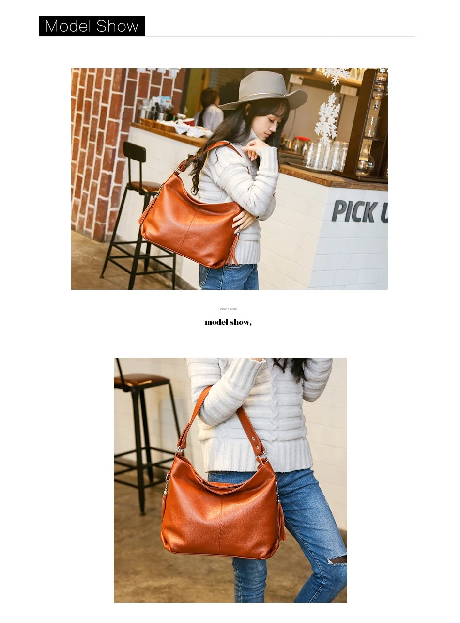 couro genuíno moda feminina mensageiro bolsa borlas