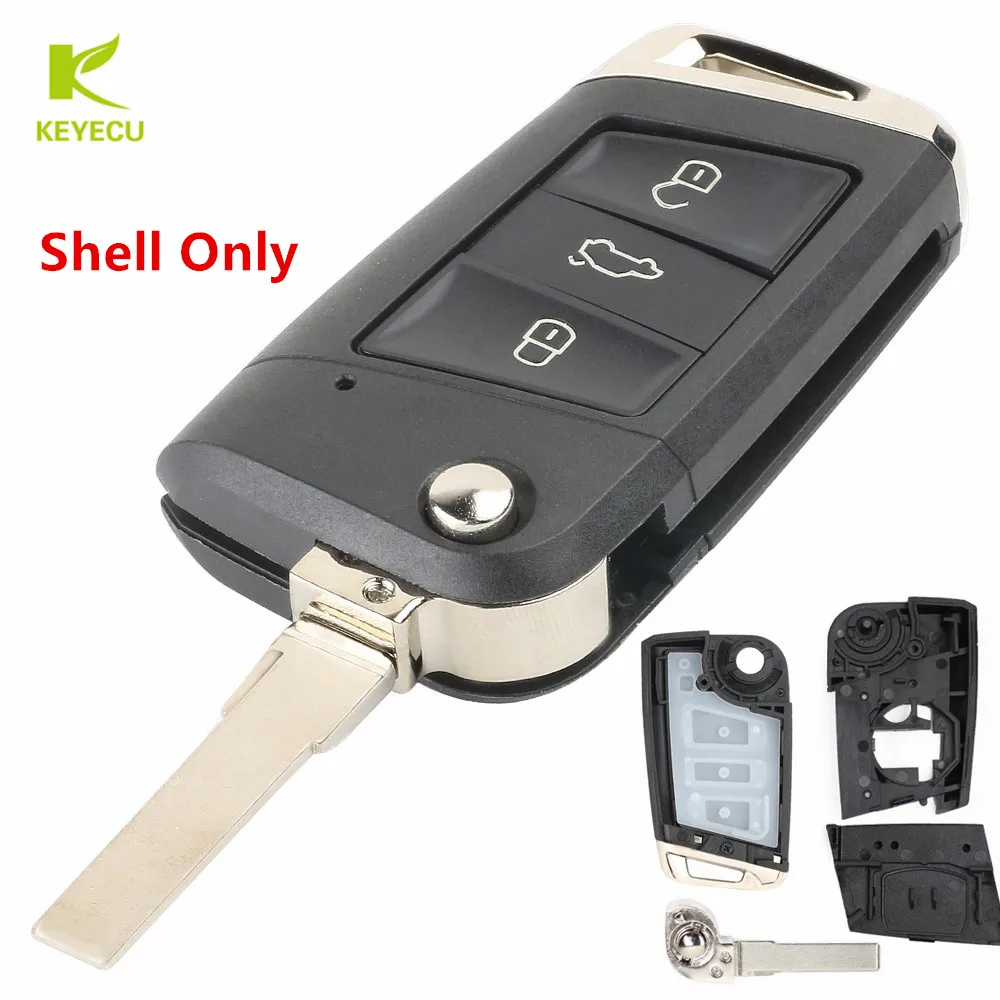 

KEYECU Replacement New 3 Button Flip Remote Key Shell Case Fob for 12-2017 Volkswagen Golf 7 MK7 GTI, for Skoda Octavia 15-2017