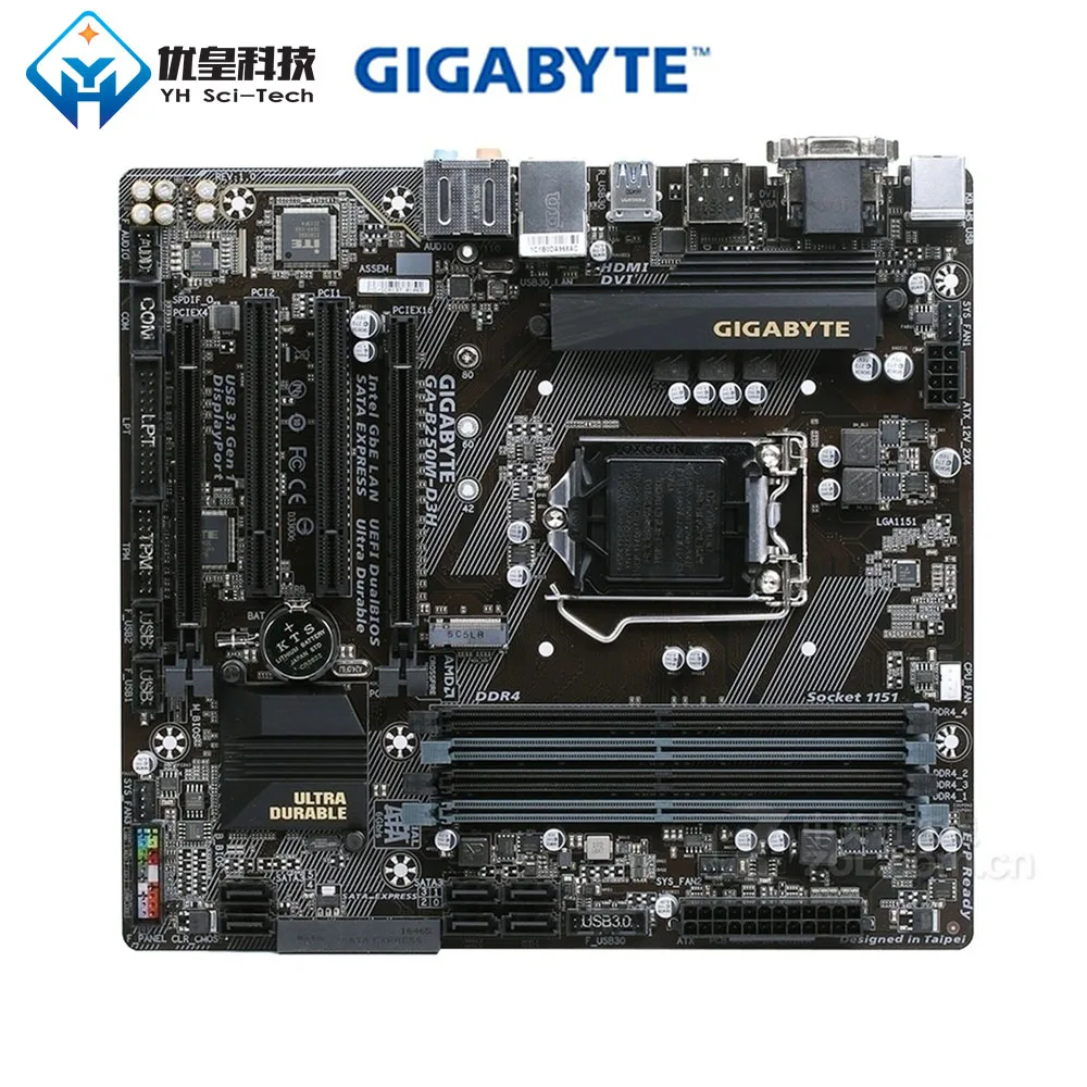 

Original Used Desktop Motherboard Gigabyte B250M-D3H B250 LGA 1151 Core i7/i5/i3/Pentium/Celeron DDR4 64G SATA3 Micro ATX