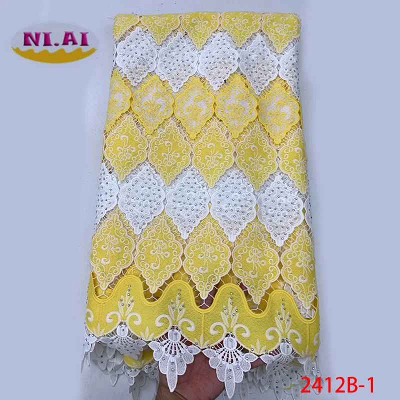 

French Guipure Laces Fabrics 2019 High Quality African Cord Laces Fabric For Wedding Nigerian Stones Lace Material XY2412B-1