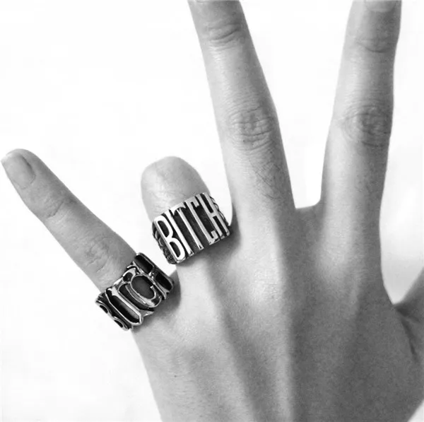

New Dropshipping Soild BITCH Ring 316L Stainless Steel Men Ring Cool Party Man Biker Bitch Ring