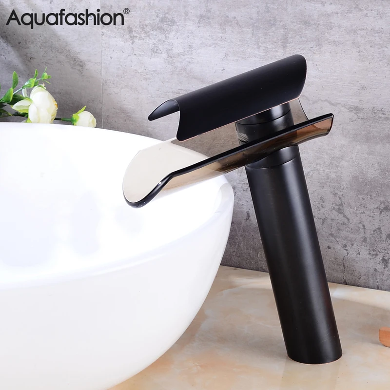 

Oil Rubbed Bronze Black Bathroom Faucet Brass Basin Mixer Waterfall Bathroom Basin Tap