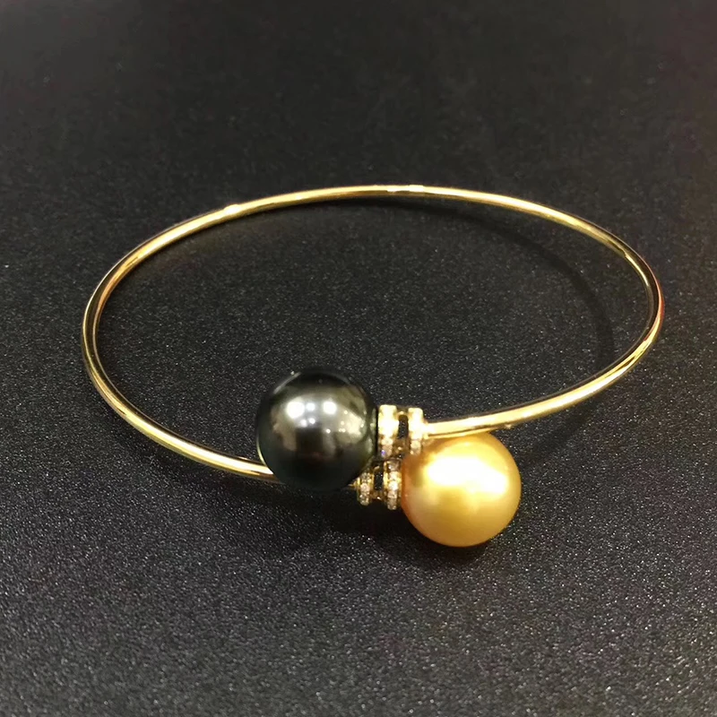 18K Gold AU 750 diamond natural black golden pearls bangles for women girls lover Mum SL18K1006 (2)