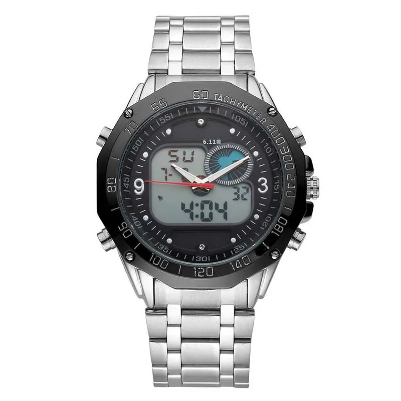 Meilleur Hommes de Mode Solaire Alimenté Montres Haut Montres de Sport En Acier Plein 30 m Étanche Analogique Numérique LED Montres Militaires