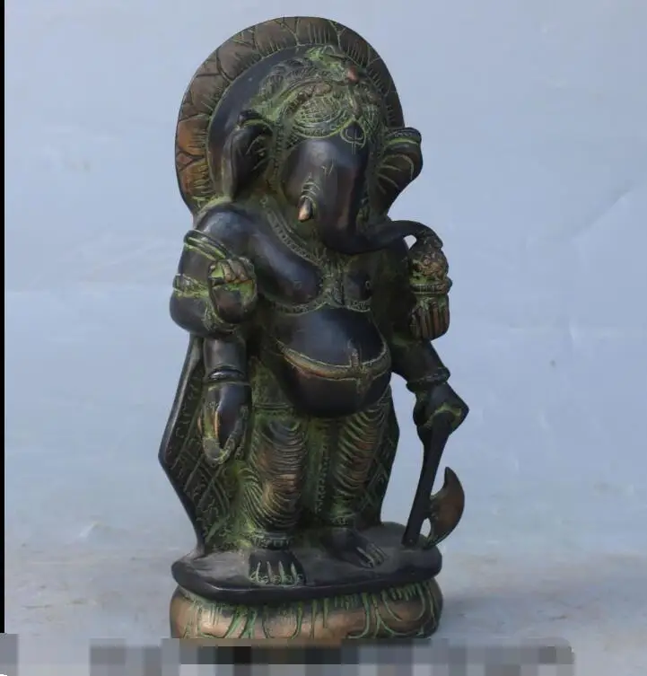 

S2035 10" Chinese Tibet Bronze 4 Arms Ganesh Elephant Mammon Buddha Mouse Statue