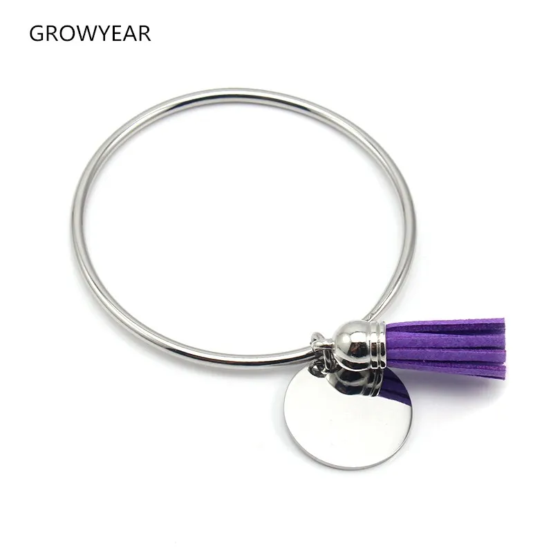 

Metal Leather Tassels Charms Bracelet Stainless Steel Women Girls Fashion Jewelry Pendants Bangle 1 Piece Free Shipping