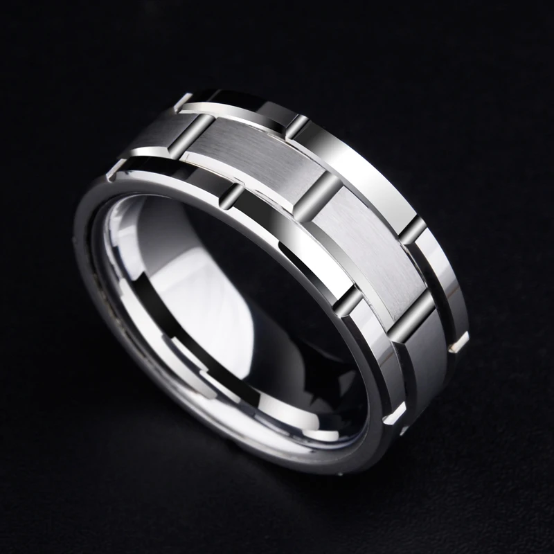 Новое поступление, обручальное кольцо для мужчин из белого вольфрама, кольцо 8 мм с рисунком кирпича, матовое Серебряное кольцо для помолвки, юбилея