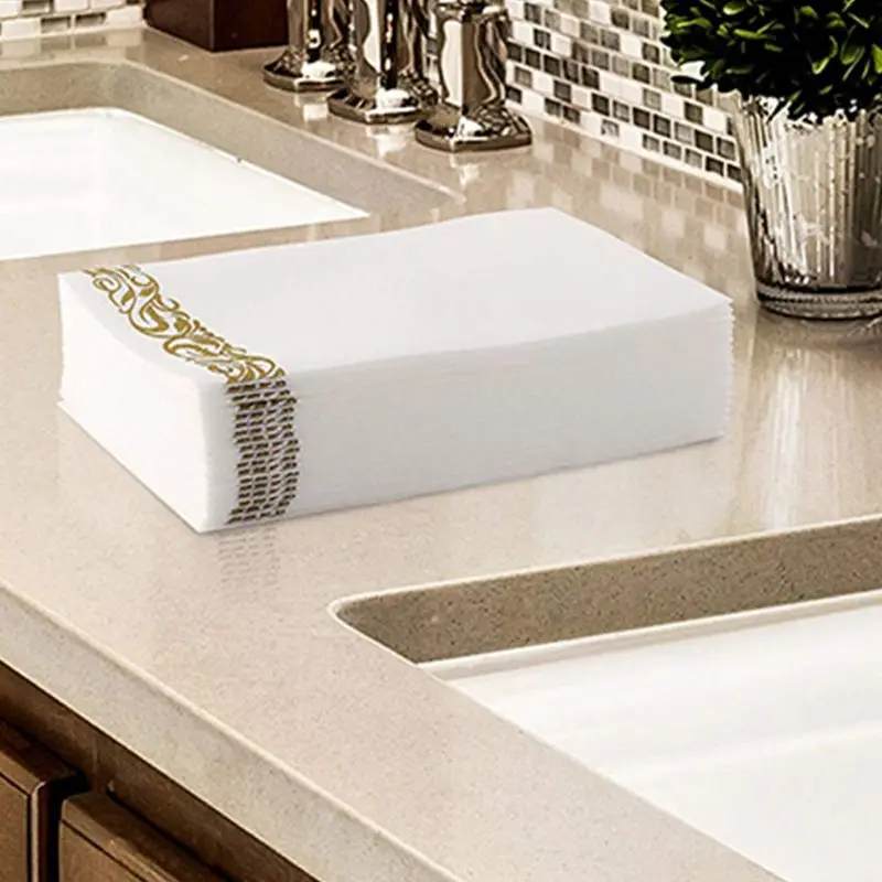 

Disposable Hand Towels & Decorative Bathroom Napkins | Soft and Absorbent Linen-Feel Paper Guest Towels for Kitchen, Parties, We