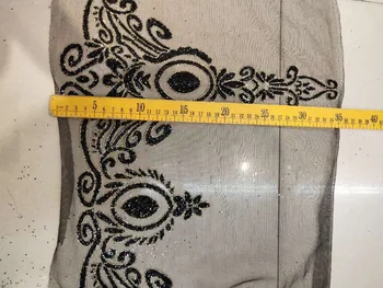 

Nice design Glued glitter sequins lace trim JRB-7409 black mesh african indian lace fabric for wedding /evening dress